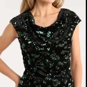 T Tahari Black and Green Sequin Blouse